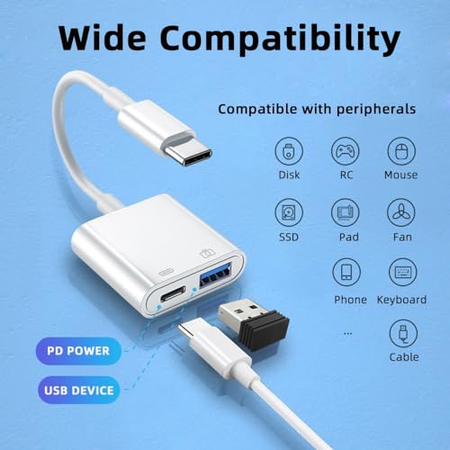CY Type C USB-C to Standard Type-A USB3.0 Female with PD Power Charge Adapter Compatible with MAC Laptop Tablet Phone - style: USB+PD