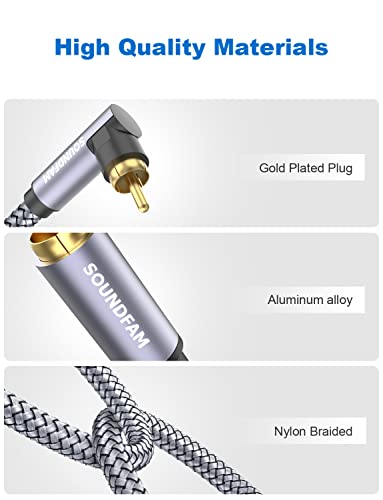 90 Degree Subwoofer Cable 20ft/6M,Right Angle RCA Cable Male to Male for Subwoofer，Amplifier-Grey - size: 20ft/6M, style: 90 Degree RCA to RCA