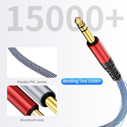 1/4 inch TRS Cable 10ft 2-Pack, 1/4 Inch TRS Instrument Guitar Cable,Straight AMP Cord,Quarter Inch Jack Stereo Audio Balanced Line for Electric Guitar,Bass,Keyboard,Amplifier,Speaker