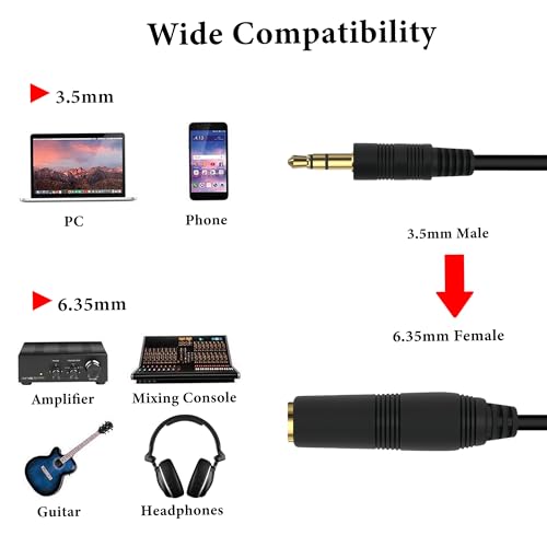 GEEKRIA 3.5mm (1/8'') Male to 6.35mm (1/4'') Female Headphones Plug Adapter, Conversion Audio, Cord Compatible with Phone, Laptop, Headphones - Stereo Audio Connector (30cm)