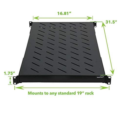 Navepoint 1U 19-Inch Fixed 4-Post Rack Mount Server Shelf with Adjustable Depth from 18-42 Inch Black - size: 32" Deep