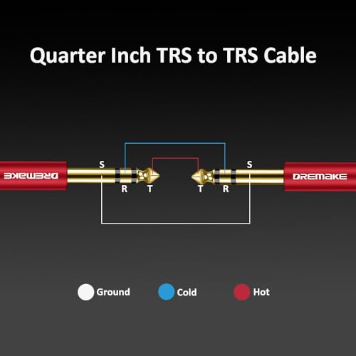 20FT 1/4''(6.35mm Plug) TRS Guitar Cable, Jack 6.35mm Quarter Balanced Stereo Audio Male to Male Instrument Cable for Pro Audio, Saxophone, Microphone, Console, E-Piano, Electric Mandolin - color: Red, size: 20FT/6.0M