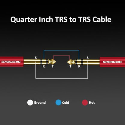 20FT 1/4''(6.35mm Plug) TRS Guitar Cable, Jack 6.35mm Quarter Balanced Stereo Audio Male to Male Instrument Cable for Pro Audio, Saxophone, Microphone, Console, E-Piano, Electric Mandolin - color: Red, size: 20FT/6.0M