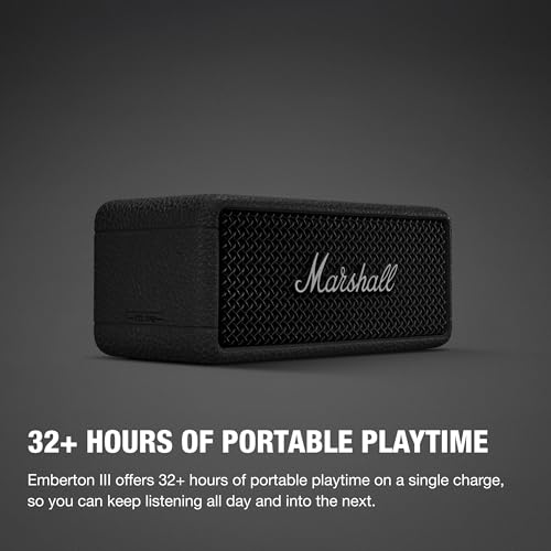 Marshall Emberton III Portable Bluetooth Speaker - Rugged Waterproof/Dust-Proof Design | Loud Stereo Sound, Deep Bass | Compact and Wireless for Travel and Outdoors - Black and Silver - color: Black & Silver