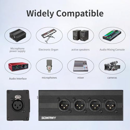 XLR 1 Female to 4 Male Passive Splitter | 4-Channel Galvanic Distribution for Zero-Latency Audio & DMX Adapter 4Way 1Pack