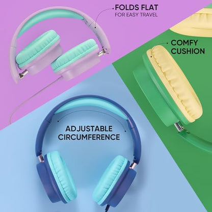 Kids Headphones Bulk 5 Pack for School, HD Mic Stereo Sound Over-Ear Headphones for Classroom, Comfortable Fit, Foldable, 3.5mm Jack Wired Headphones for Kids ipad Tablets Computer Travel | Stereo sound, Comfortable over-ear fit, 3.5 mm jack, Ideal for cl