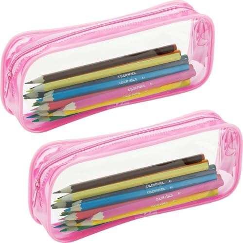 Tatuo 4 Pieces Clear PVC Bags Big Capacity Zipper Pencil Pouch Case Travel Luggage Makeup Cosmetic Bag(Pink) - color: Pink