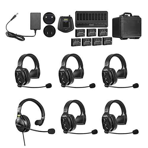 Saramonic WiTalk-WT6S | 6-Person Full-Duplex 1.9GHz Wireless Single-Ear Headset Intercom System with Hub & Custom Hard Case - size: 6-Person Single-Ear System
