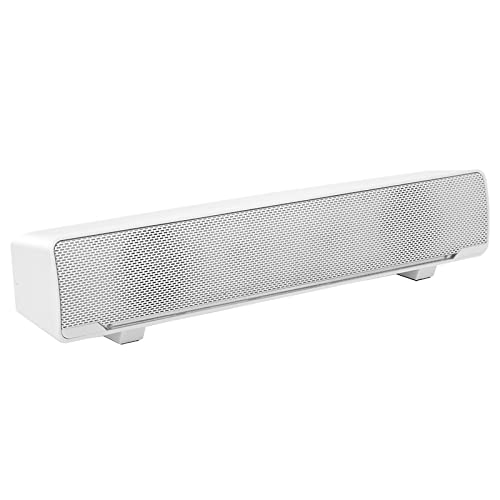 EVGATSAUTO 3.5mm Audio Soundbar with Bass Technology LED Light Volume Knob, USB Wired Stereo Speakers for PC Laptop Smartphone Tablet MP3 MP4 (White) - color: White
