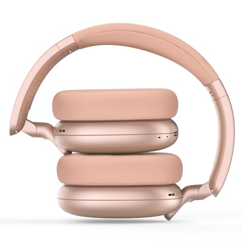 C6 Active Noise Cancelling Headphones, Wireless Over Ear Bluetooth Headphones, 60H Playtime, Lightweight Folding Deep Bass Comfort Fit Ear Cups Headset with Mic for iPad/PC/Home Rose Gold - color: Rose Gold