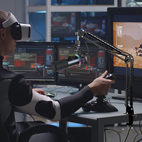 Microphone Boom Arm with Cable Management – Adjustable Scissor Mic Stand Compatible with Fifine K669B/K670/K683A/K658/K688, AmpliGame A6V/A8, AM8 & Other USB/XLR Microphones by YOUSHARES