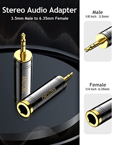 ANDTOBO 3.5mm to 1/4 Adapter, Pure Copper Headphone Jack for Stereo Audio