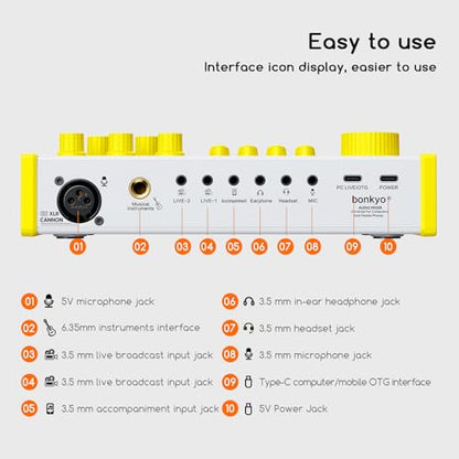 Z10 Live Sound Card, Professional Audio Mixer, Voice Changer & Noise Reduction, Metal Body & Color Screen, 2000mAh Battery, Adjustable Lighting Effects, DJ Mixer for Gaming/Podcasting/Karaoke