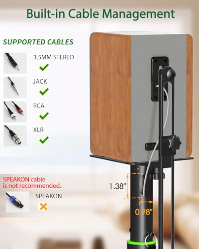 Vondynote Bookshelf Speaker Stands Pair 31"-50" Floor Speaker Stands | Height Adjustable, Floor Speaker Stands, For Rear Surround Sound Speakers, Cable Management