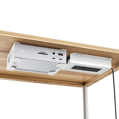 Under Desk Holder for Thunderbolt 4 Dock/Thunderbolt 3 Dock and Power Cable, Under Desk Iron Storage Rack for TS4 / TS3 Plus, No Drill, Easy Install with All Hardware Included, White - color: White