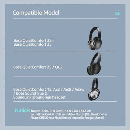 Fabric Comfort Replacement Ear Pads for Bose QuietComfort 35 / QC35 II – Fits QC45 QC25 QC2 QC15 AE2 AE2i AE2w SoundLink & SoundTrue (S1 Style) - color: MR Dark Black & Blue