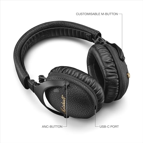 Marshall Monitor III A.N.C. Wireless Over-Ear Bluetooth Headphones - Active Noise Cancellation | 100+ Hr Playtime | Microphone for Calls | Lightweight, Foldable Design for Travel - Black - color: Black