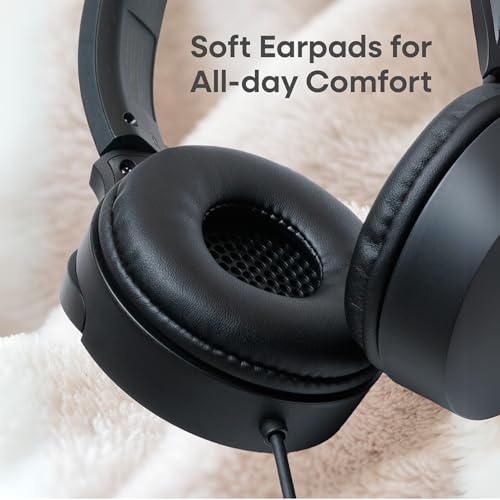 JVC USB-C Wired On-Ear Headphones with Mic – Comfortable All-Day Wear, Clear Calls, Rich Sound – Foldable & Lightweight – Tangle-Free Single-Sided Cable – Great for Gaming & Work from Home - color: Black