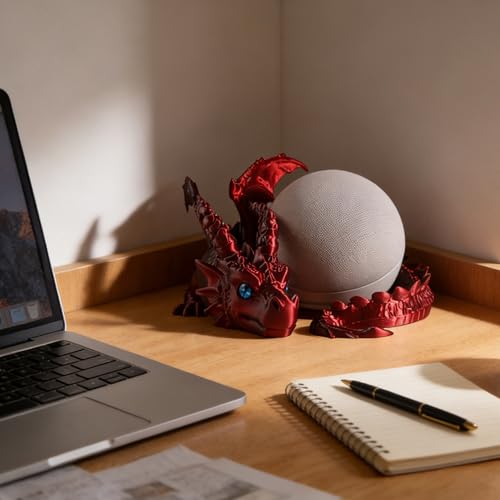 Fly Dragon Holder for Echo Dot 4th/5th Gen, 3D Printed Echo Dot Cover, 5 Color Eye Sets, Originally Designed Echo Dot Stand, Unique Echo Dot Case (Black Red) - color: Black Red