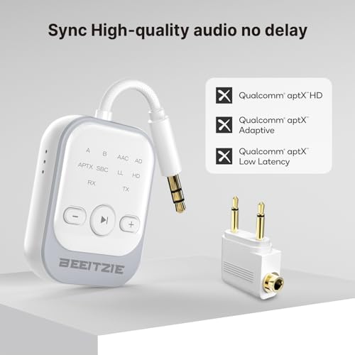 Beeitzie Ultra Bluetooth 5.4 Transmitter & Receiver,2-in-1 Wireless Audio Transmitter for TV/PC/Airplane, Dual Pairing for AirPods/Headphones, AptX LL& HD, Aux for Home/Car Stereo & Speakers