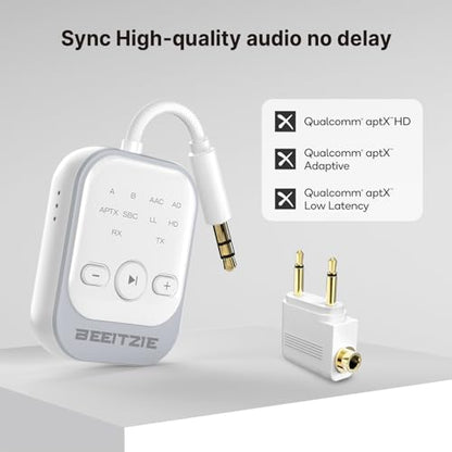 Beeitzie Ultra Bluetooth 5.4 Transmitter & Receiver,2-in-1 Wireless Audio Transmitter for TV/PC/Airplane, Dual Pairing for AirPods/Headphones, AptX LL& HD, Aux for Home/Car Stereo & Speakers