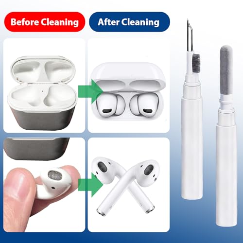 Multi-Function Cleaning Pen Kit for AirPods 1, 2, 3 & Pro, Earbud Cleaning Tool with Soft Brush & Flocking Sponge for Bluetooth Headphones Case -White