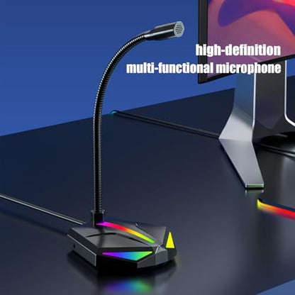 USB Microphone Adjustable Home Audio PC Equipment with RGB Light | Desktop Microphone for Recording Games Chatting Home Studio Broadcast Podcasting