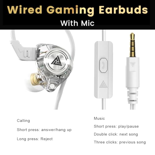 Wired Gaming Earbuds 2 Pack, Ak3file in Ear Monitors, Deep Bass Sound Wired Earbuds, HiFi in Ear Headphones with 1DD 10mm Dynamic Driver, IEM for Music Gaming Video Calling (Black+White) - color: Black+White