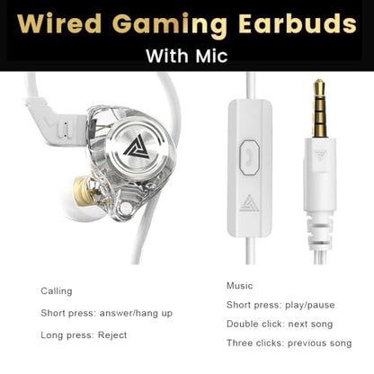 Wired Gaming Earbuds 2 Pack, Ak3file in Ear Monitors, Deep Bass Sound Wired Earbuds, HiFi in Ear Headphones with 1DD 10mm Dynamic Driver, IEM for Music Gaming Video Calling (Black+White) - color: Black+White