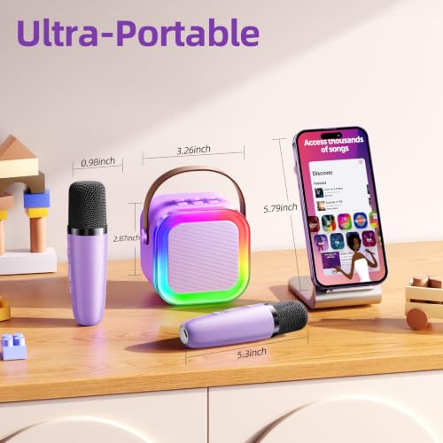 Kinglucky Mini Karaoke Machine for Kids, Top Birthday Gift Pick for Girls Ages 3-12 Years Old, Kids' Personal Video Players Accessories with 2 Mics Singing Present Toy Purple - color: Purple