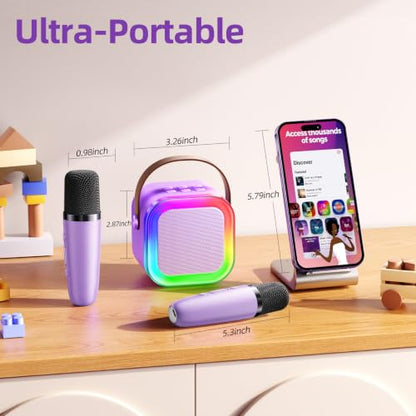 Kinglucky Mini Karaoke Machine for Kids, Top Birthday Gift Pick for Girls Ages 3-12 Years Old, Kids' Personal Video Players Accessories with 2 Mics Singing Present Toy Purple - color: Purple