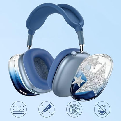 [4 in 1] Case Cover for AirPods Max 2/1 (2026/2024/2020) Ear Pad Case Cover/Headband Cover/Ear Cups Cover with Bling Stars for Apple AirPods Max Headphones (Gradient Dark Blue Stars) ﻿ - color: Gradient Dark Blue Stars