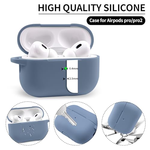 for AirPods Pro/Pro 2 Case Cover with Kit, Soft Silicone Protective Case with Keychain, Violet - color: Violet