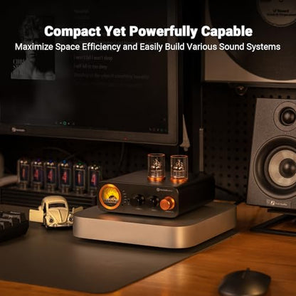 Fosi Audio MC331 Tube Integrated Amplifier with DAC, 2 Channel Home Audio Stereo Power Amp for HiFi Bookshelf Speakers/3.5mm Headphones, Vintage VU Meter Preamp with Bluetooth and USB/Opt/Coax/RCA