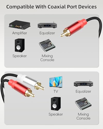 Short RCA Y Splitter Cable,1 RCA Male to 2 RCA Male Stereo Cable | Audio Extension Cable for Speaker,Subwoofer,Amplifier,Stereo System,Home Theater,2Pack(0.3M/1FT) - size: 1M to 2M
