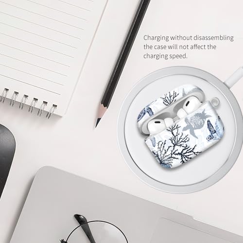 Compatible with Airpod pro 2nd/1st Generation Case Cover with Gold Round Keychain Cute Pattern Hard & Anti Slip Cover for Men Women & Girls（Swimming Turtles） - color: Swimming turtles