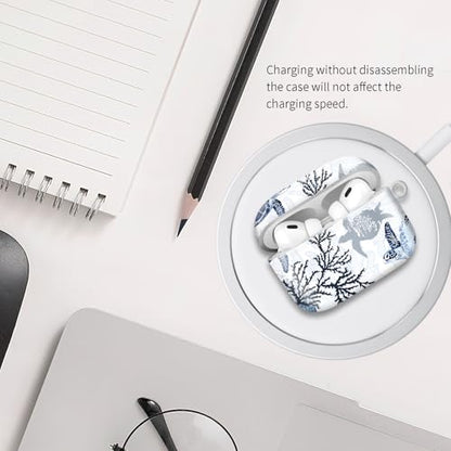 Compatible with Airpod pro 2nd/1st Generation Case Cover with Gold Round Keychain Cute Pattern Hard & Anti Slip Cover for Men Women & Girls（Swimming Turtles） - color: Swimming turtles
