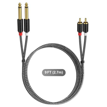J&D RCA to 1/4" Stereo Audio Interconnect Cable, 9 Feet | Dual 1/4 inch TS to 2RCA Cable with Nylon Braided Jacket, Gold-Plated Plugs and Dual Shielding for Mixers, Amps and Hi-Fi - size: 9 Feet