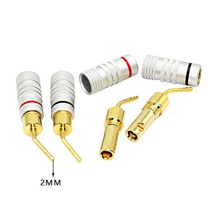 CERRXIAN Gold Plated 2mm Banana Plug Screw Type Audio Speaker Pin Plugs Cable Connector Adapter(4pcs)