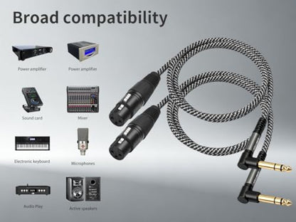 직각 6.35mm TRS to XLR 암, 0.6m(3피트), 직각 0.6cm(1/4인치) TRS to XLR 3핀 암, 스피커, 무대, DJ 등을 위한 브레이드 쉴드, DI 박스 키보드 - 믹서 2팩 - color: 90° TRS to XLR F, size: 3Ft-2Pack