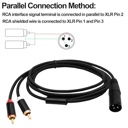 XLR to 2 RCA Y Splitter Cable Patch Audio Connector Adapter 2M | Dual RCA Phono Male Plugs to XLR 3 Pin Male,for Microphone Amplifier Mixer Instruments - style: Male