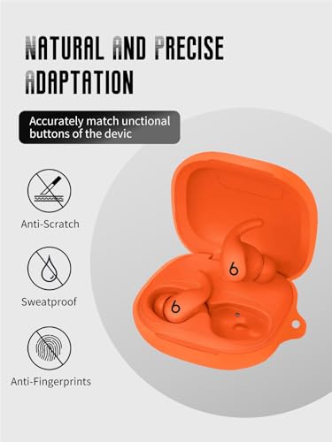 Case for Beats Powerbeats Fit Earbuds 2025 (Orange) | Soft Silicone Protective Cover with Carabiner and Lanyard, Shockproof - color: Orange