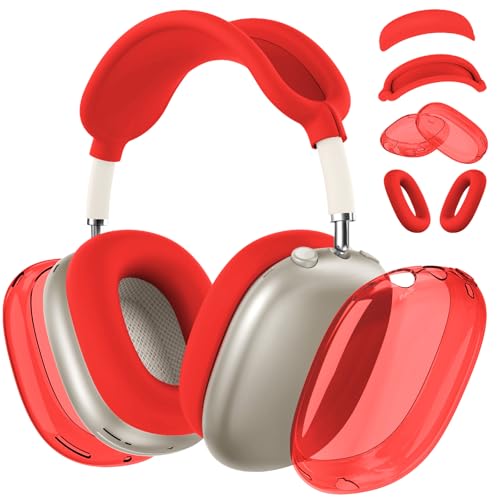Silicone Case Cover for AirPods Max 2/ AirPods Max Headphones (Red) - color: Clear Red-T