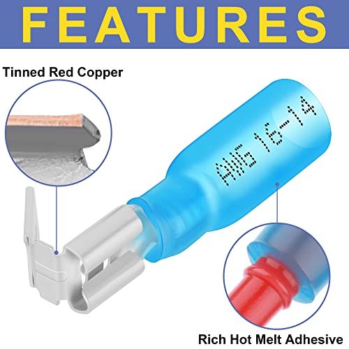 haisstronica 200PCS Heat Shrink Piggyback Spade Connectors, 22-10 AWG | Branch and Disconnect at One Connection, Main and Branch Leads at One Connection, 3:1 Adhesive-Lined Seal - size: AWG 22-10, style: Piggyback 200PCS