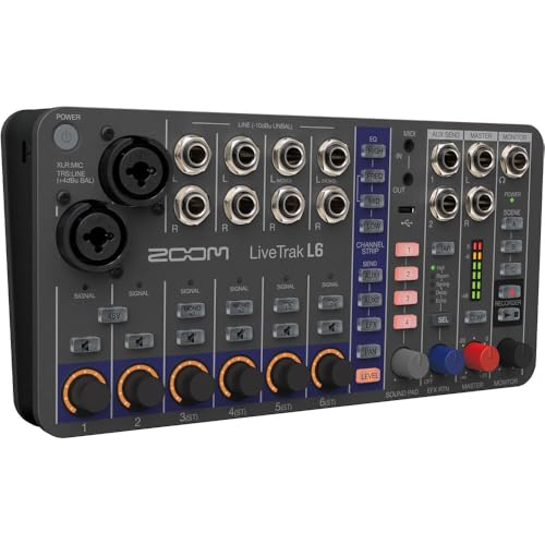 Zoom LiveTrak L6 Digital Mixer/Recorder Battery Powered Bundle with Polsen HPC-A30 Closed-Back Studio Monitor Headphones, XLR- XLR Cable, Varta High-Energy 1.5V AA LR6 Alkaline Battery (4-Pack)