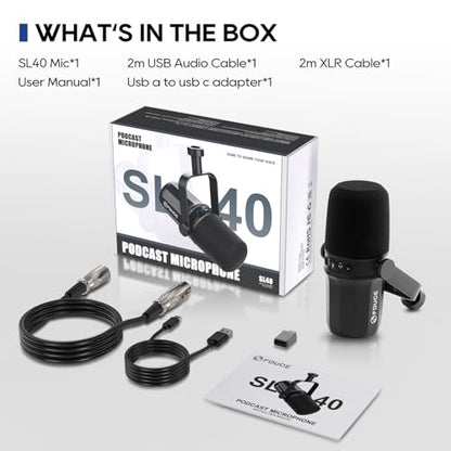 SL40 USB/XLR Dynamic Microphone for Podcasting, Gaming, Live Streaming and Recording, Built-in Headphone Output, LED Mute Button, All Metal, Voice Isolation Technology - style: SL40