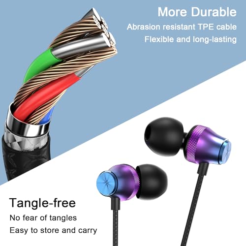 USB C Headphone Wired Earbuds for Samsung S26 S25 Ultra S24 A16 A17 | in-Ear Earbuds Wired Noise Isolating With Microphone for iPhone 17 16 Pro Max/iPad 11 A16/Pixel/Android Small Ear Kids - color: Purple