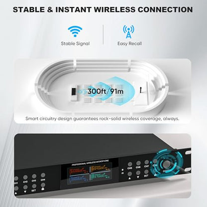 Lapel Wireless Microphone System with Headset & Lavalier Mics, Pro 8 Channel UHF Mics Set with Bodypack Transmitter & Metal Receiver, 200 Adjustable Frequency, 300ft Range for Church, Party - size: 8 Channel