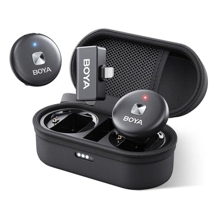 BOYA Wireless Lavalier Microphone for iPhone 14/13/12, Noise Cancellation, 15H Battery, 164FT Mini Lapel Mic Wireless with Lightning for Video Recording, YouTube, Vlog, Streaming Omic-D-B