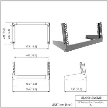 4U Desktop Network Rack 19 inches Small Open Frame Rack - size: 4U
